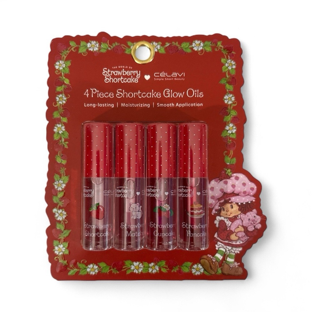 Celavi x Strawberry Shortcake Lip Glow Oils Set 4pc Hydrating Gloss New